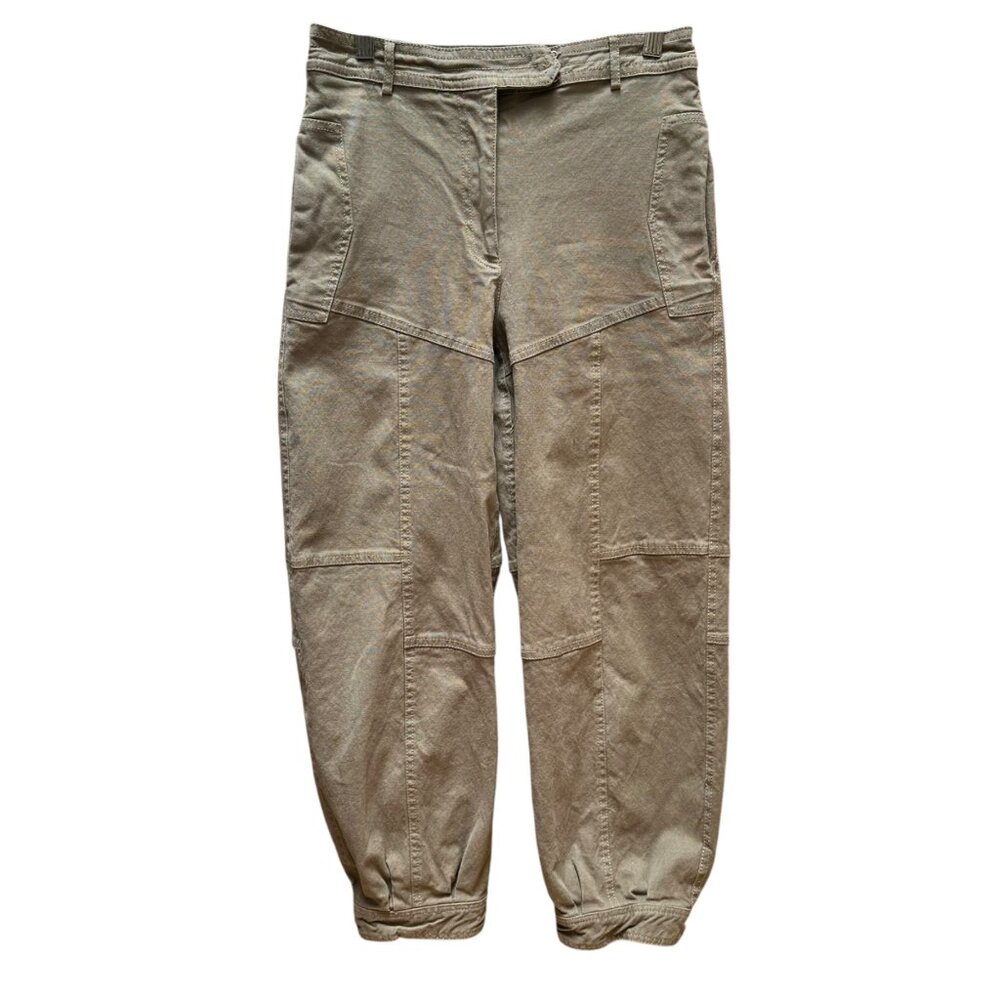 Zara Surplus Khaki‎ Cargo Pants Zipper Cuffs Pockets Relaxed Fit Outdoor Boho SM